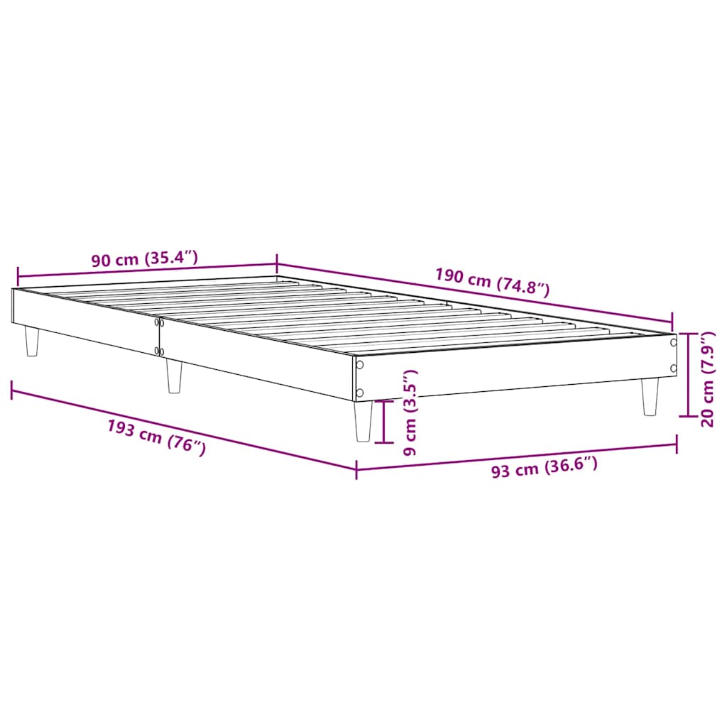 Bettgestell ohne Matratze Sonoma-Eiche 90x190 cm Holzwerkstoff