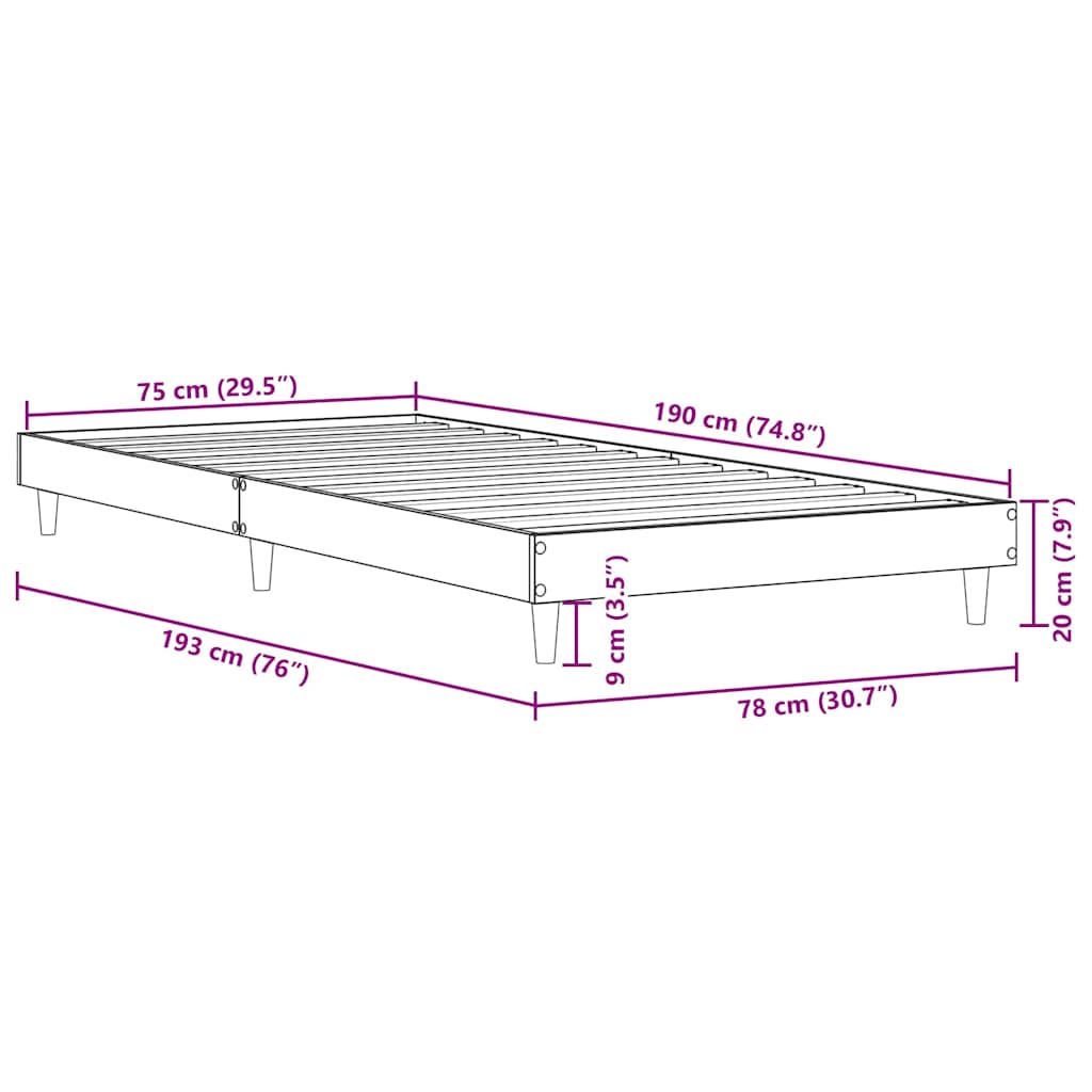 Bettgestell ohne Matratze Sonoma-Eiche 75x190 cm Holzwerkstoff