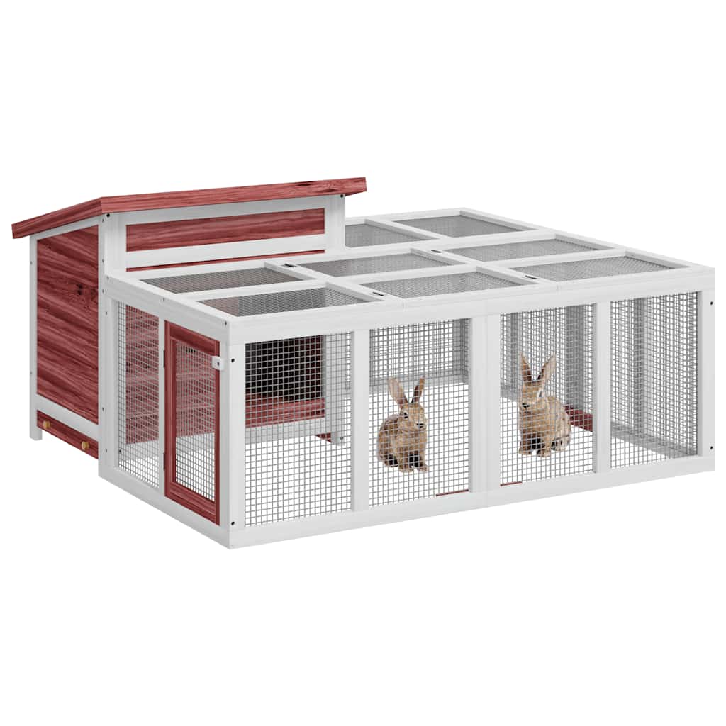 Kaninchenstall Mokka 144x123x67,5 cm Massivholz Kiefer