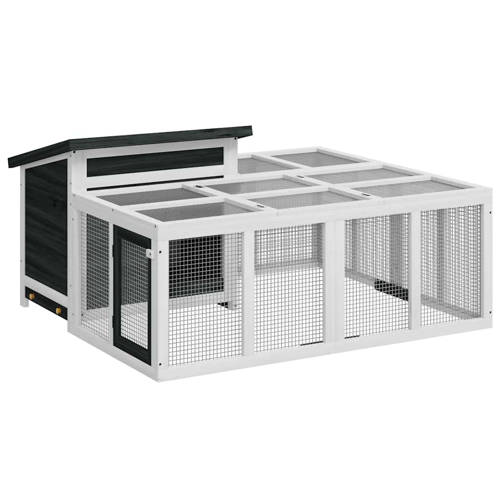 Kaninchenstall Grau 144x123x67,5 cm Massivholz Kiefer