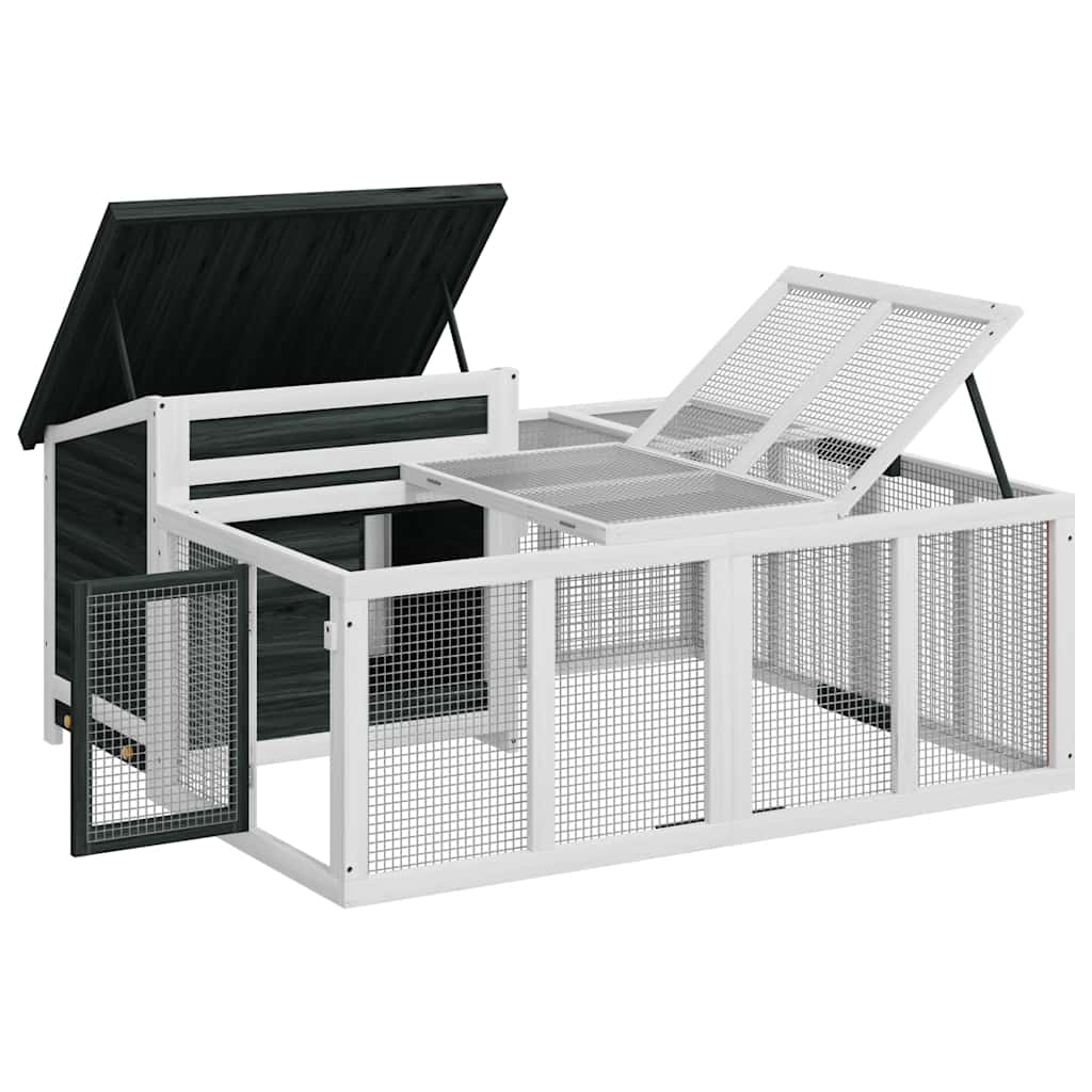 Kaninchenstall Grau 144x123x67,5 cm Massivholz Kiefer