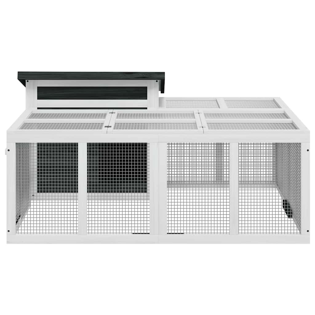 Kaninchenstall Grau 144x123x67,5 cm Massivholz Kiefer