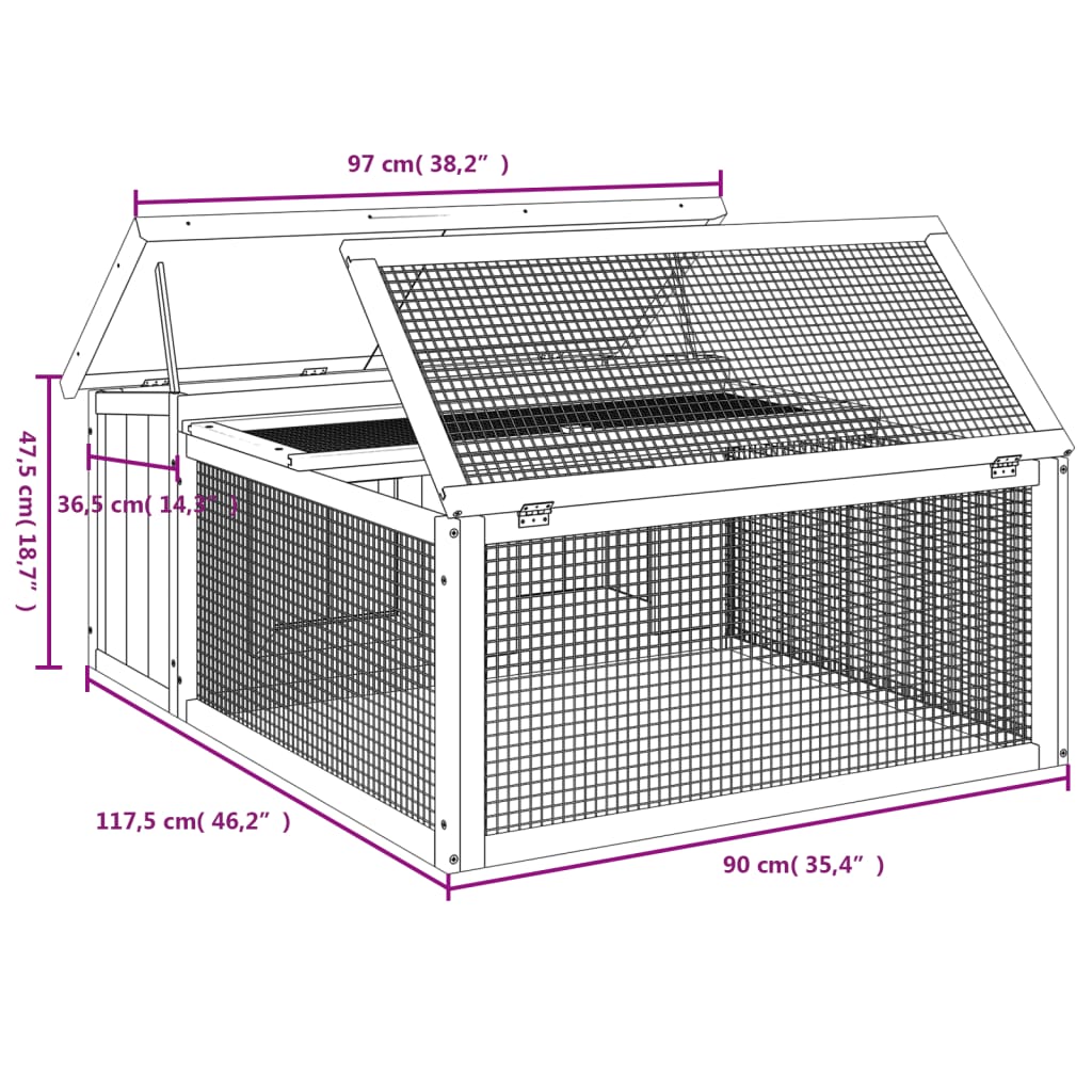 Kaninchenstall Mokka 117,5x97x47,5 cm Massivholz Kiefer