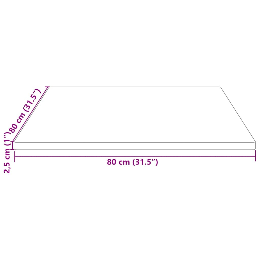 Tischplatte 80x80x2,5 cm Massivholz Kiefer Quadratisch