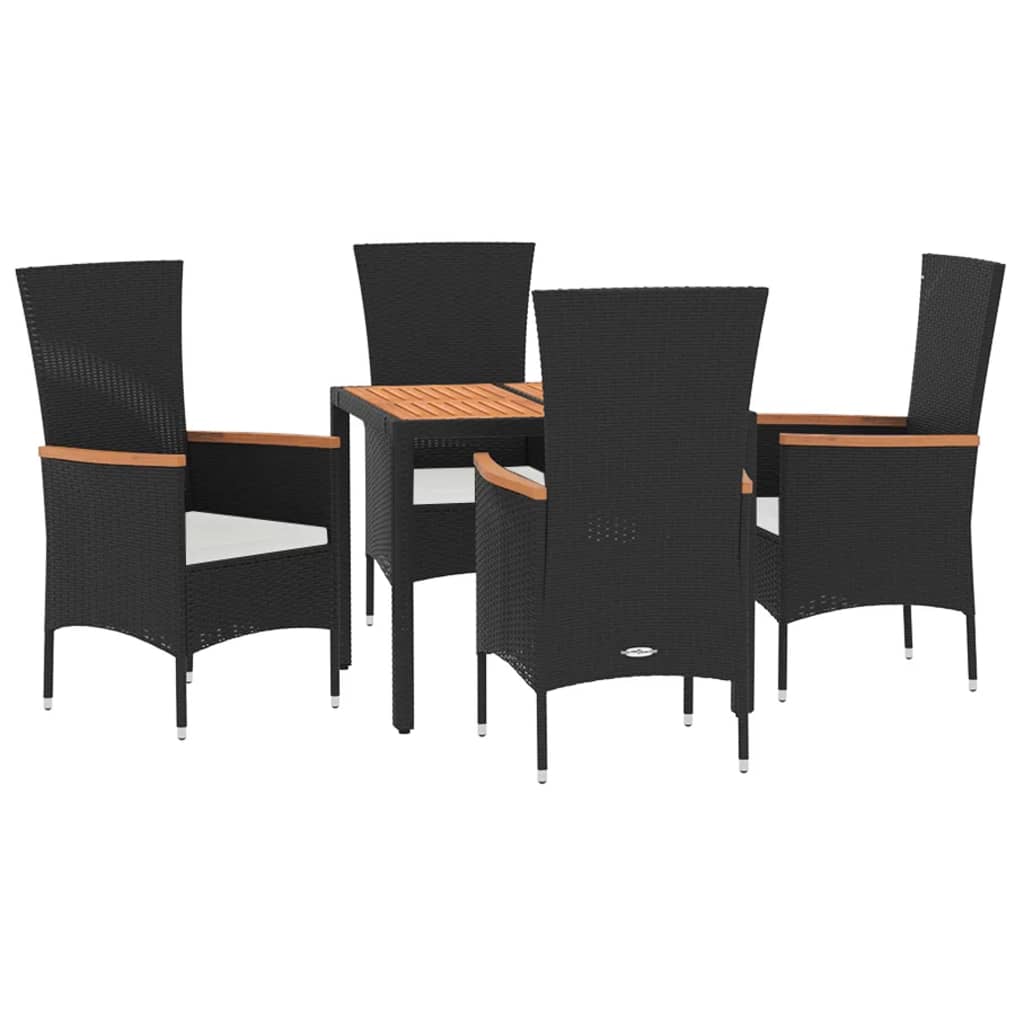 5-tlg. Garten-Essgruppe mit Kissen Schwarz Poly Rattan