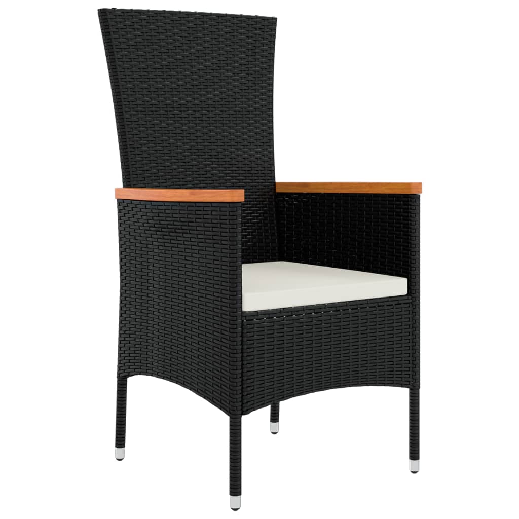5-tlg. Garten-Essgruppe mit Kissen Schwarz Poly Rattan