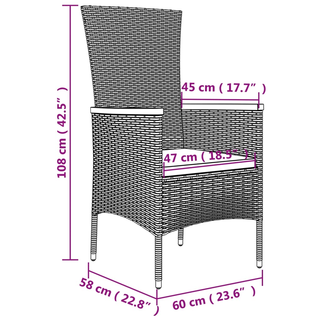 5-tlg. Garten-Essgruppe mit Kissen Schwarz Poly Rattan