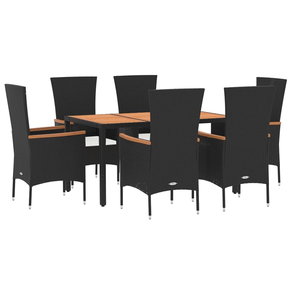 7-tlg. Garten-Essgruppe mit Kissen Schwarz Poly Rattan