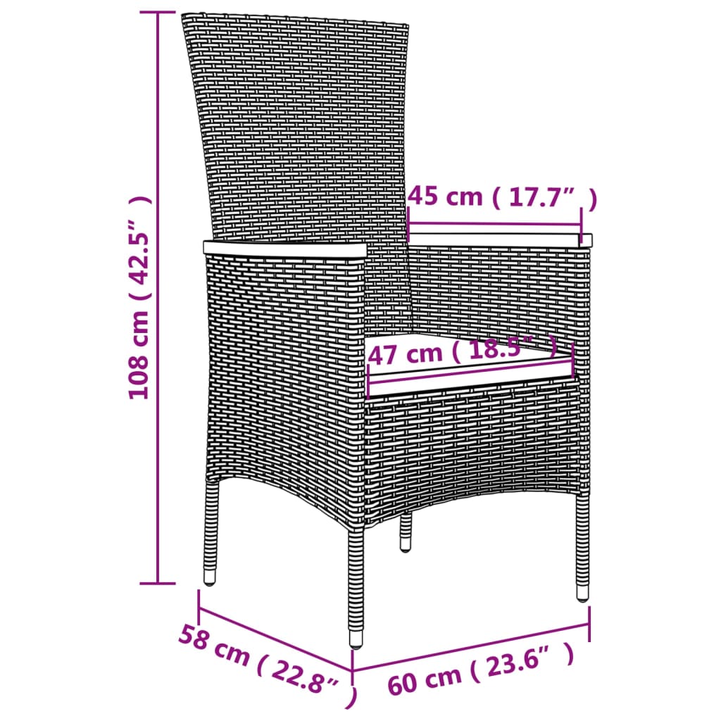 7-tlg. Garten-Essgruppe mit Kissen Schwarz Poly Rattan