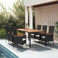 7-tlg. Garten-Essgruppe mit Kissen Schwarz Poly Rattan