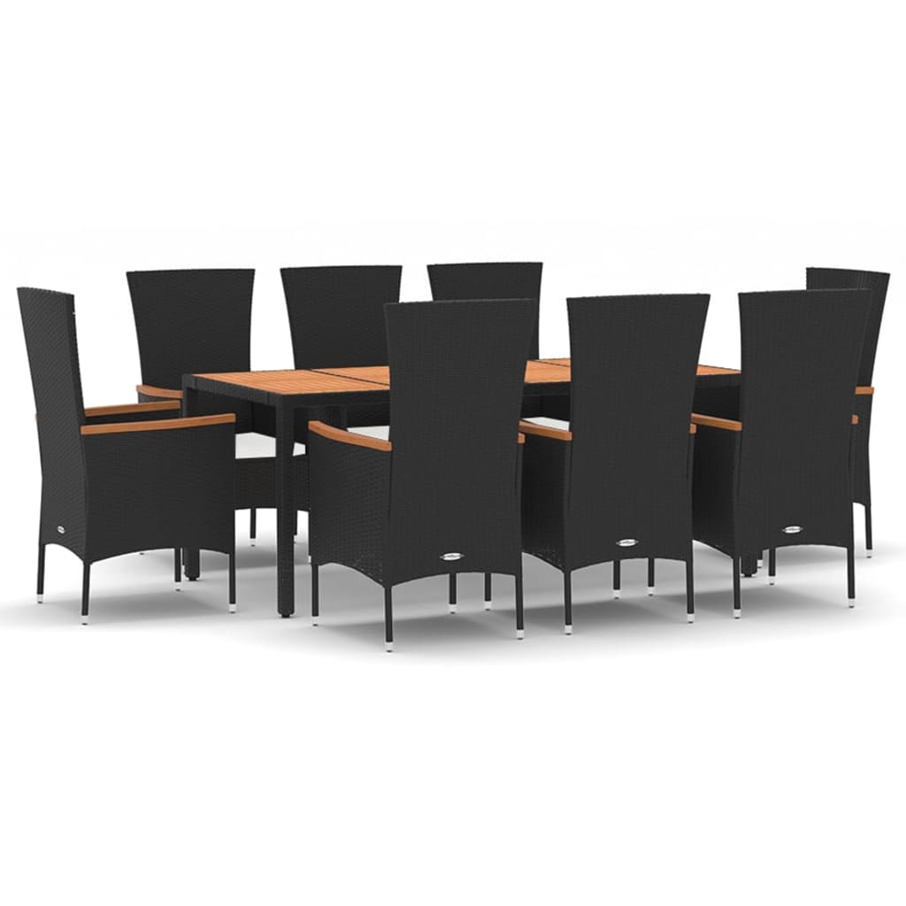 9-tlg. Garten-Essgruppe mit Kissen Schwarz Poly Rattan