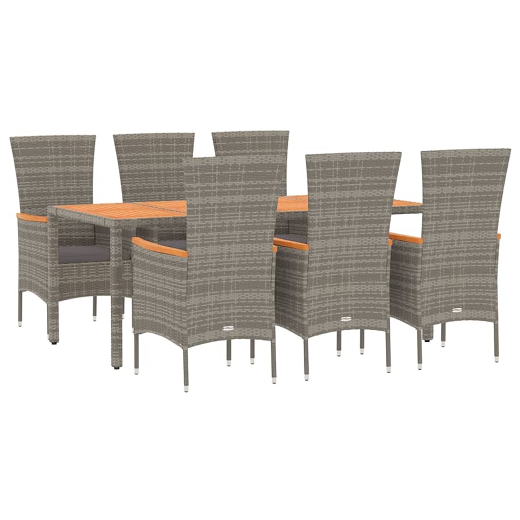 7-tlg. Garten-Essgruppe mit Kissen Grau Poly Rattan