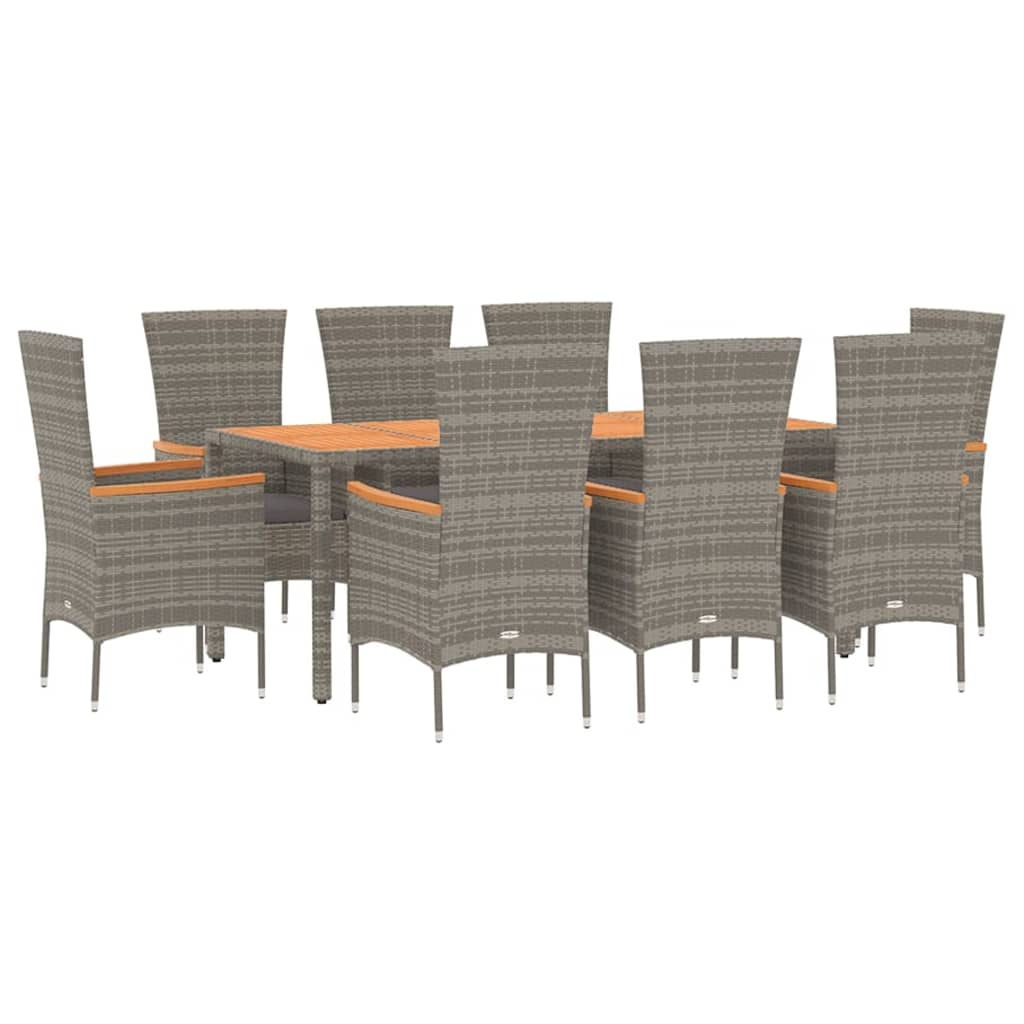9-tlg. Garten-Essgruppe mit Kissen Grau Poly Rattan