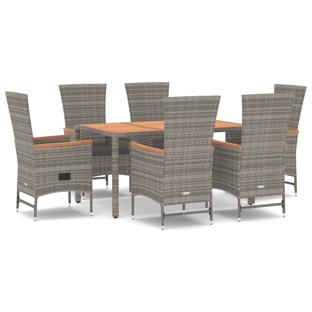 7-tlg. Garten-Essgruppe mit Kissen Grau Poly Rattan