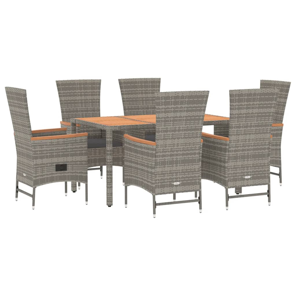 7-tlg. Garten-Essgruppe mit Kissen Grau Poly Rattan
