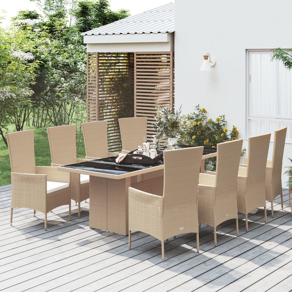 9-tlg. Garten-Essgruppe mit Kissen Beige Poly Rattan