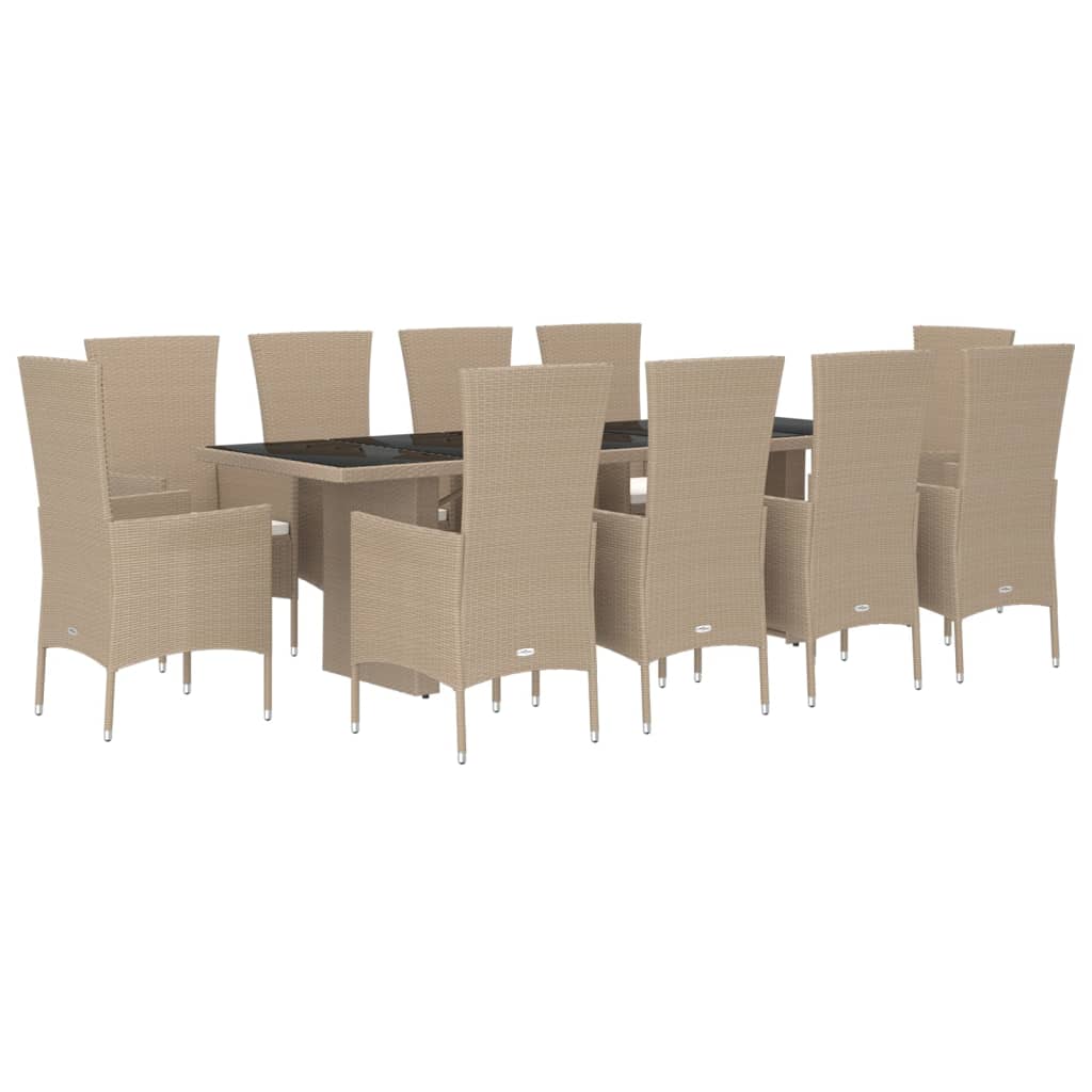 11-tlg. Garten-Essgruppe mit Kissen Beige Poly Rattan