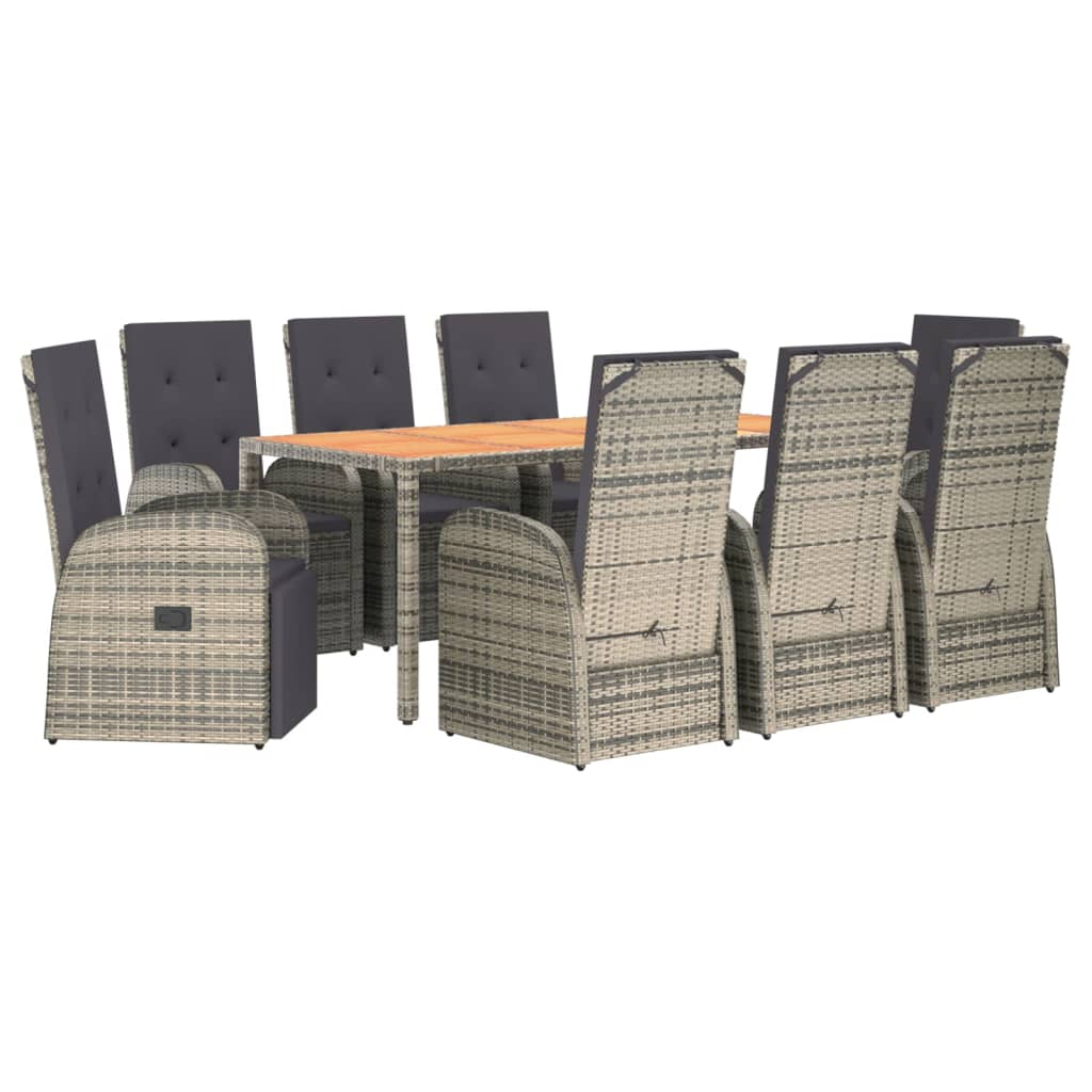 9-tlg. Garten-Essgruppe mit Kissen Grau Poly Rattan