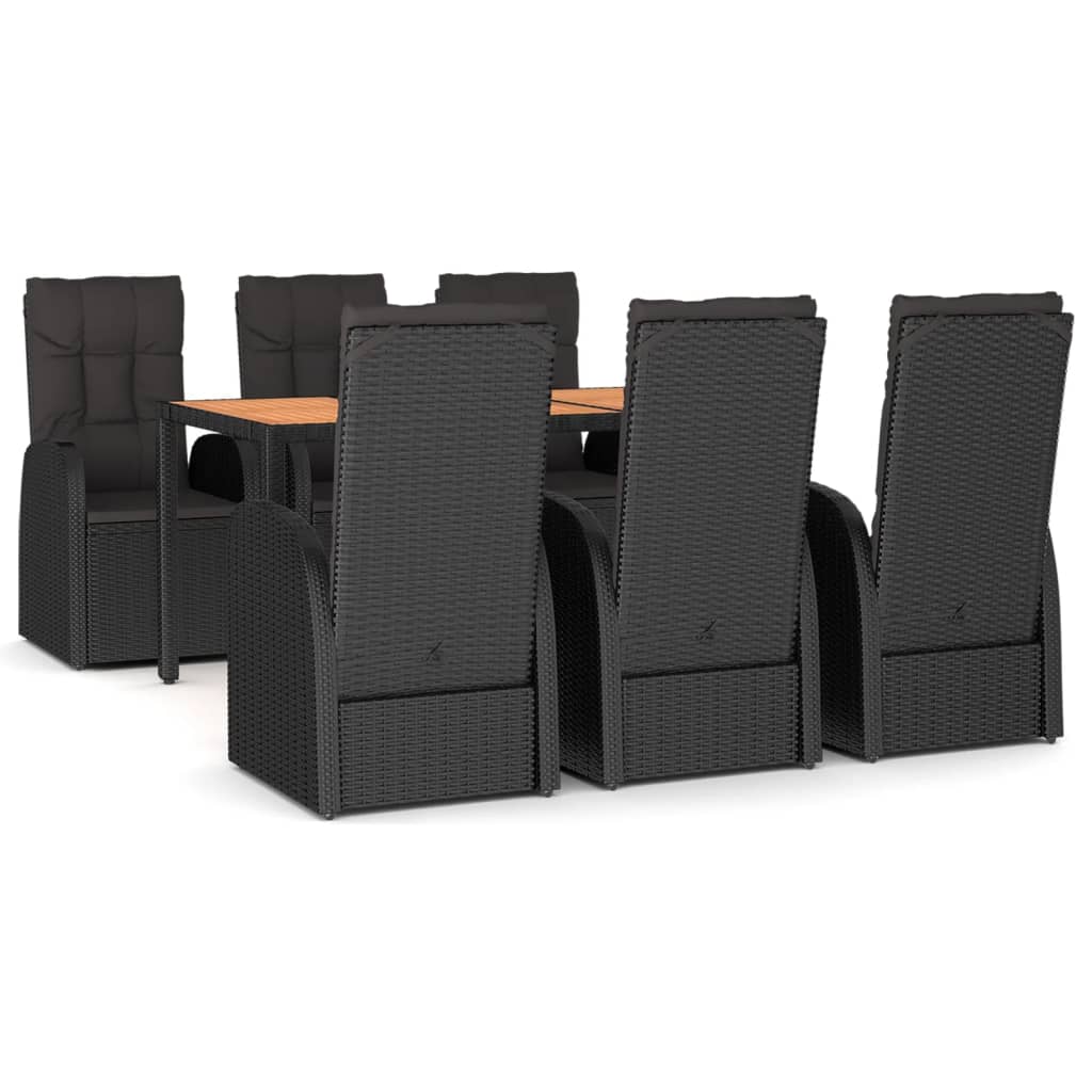 7-tlg. Garten-Essgruppe mit Kissen Schwarz Poly Rattan