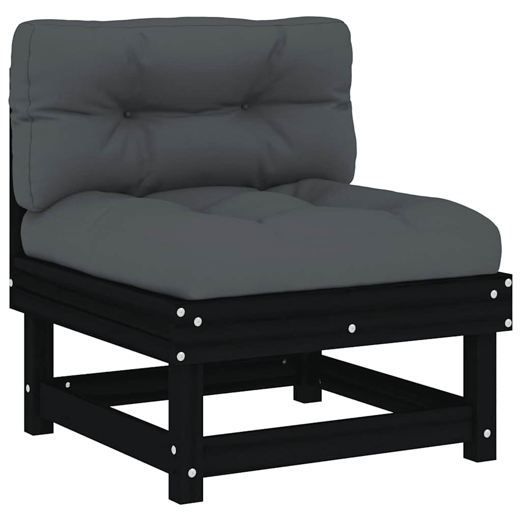 Mittelsofa mit Kissen Schwarz Massivholz Kiefer