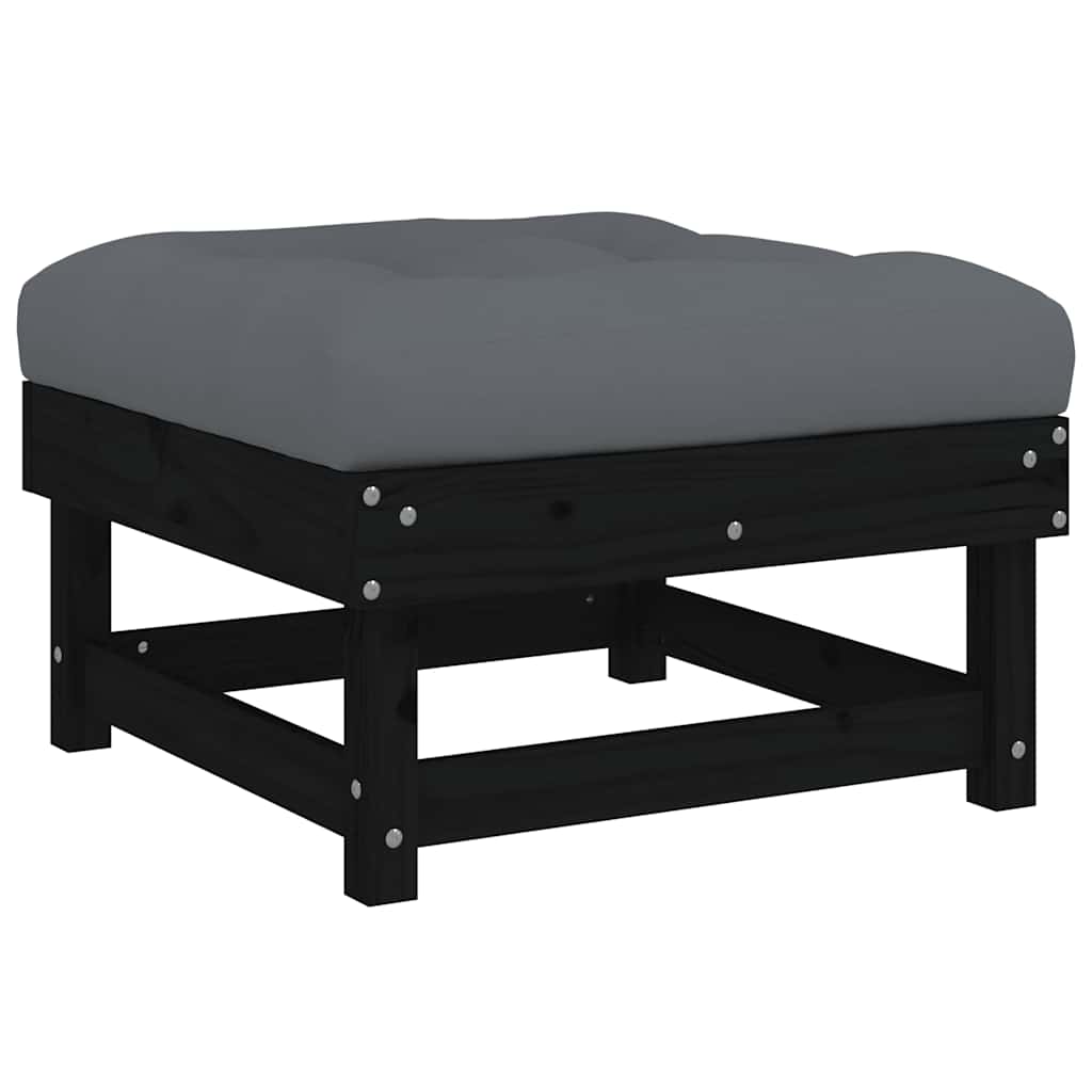 Gartenhocker mit Kissen Schwarz Massivholz Kiefer