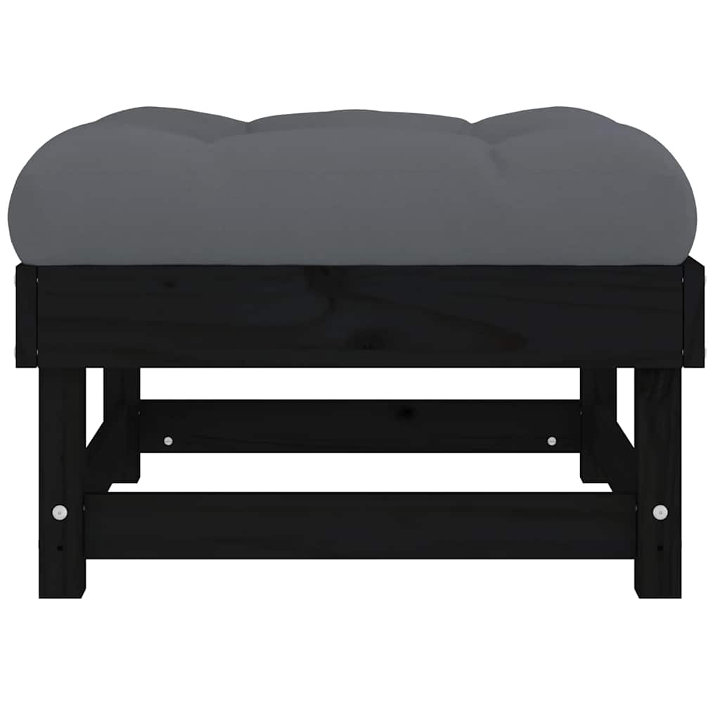 Gartenhocker mit Kissen Schwarz Massivholz Kiefer