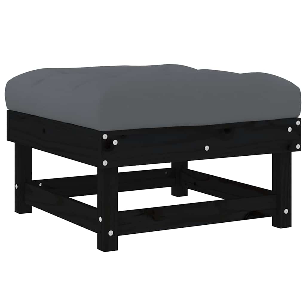 Gartenhocker mit Kissen Schwarz Massivholz Kiefer