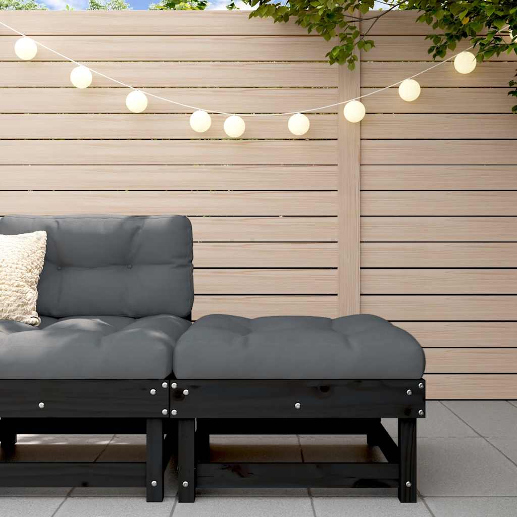 Gartenhocker mit Kissen Schwarz Massivholz Kiefer