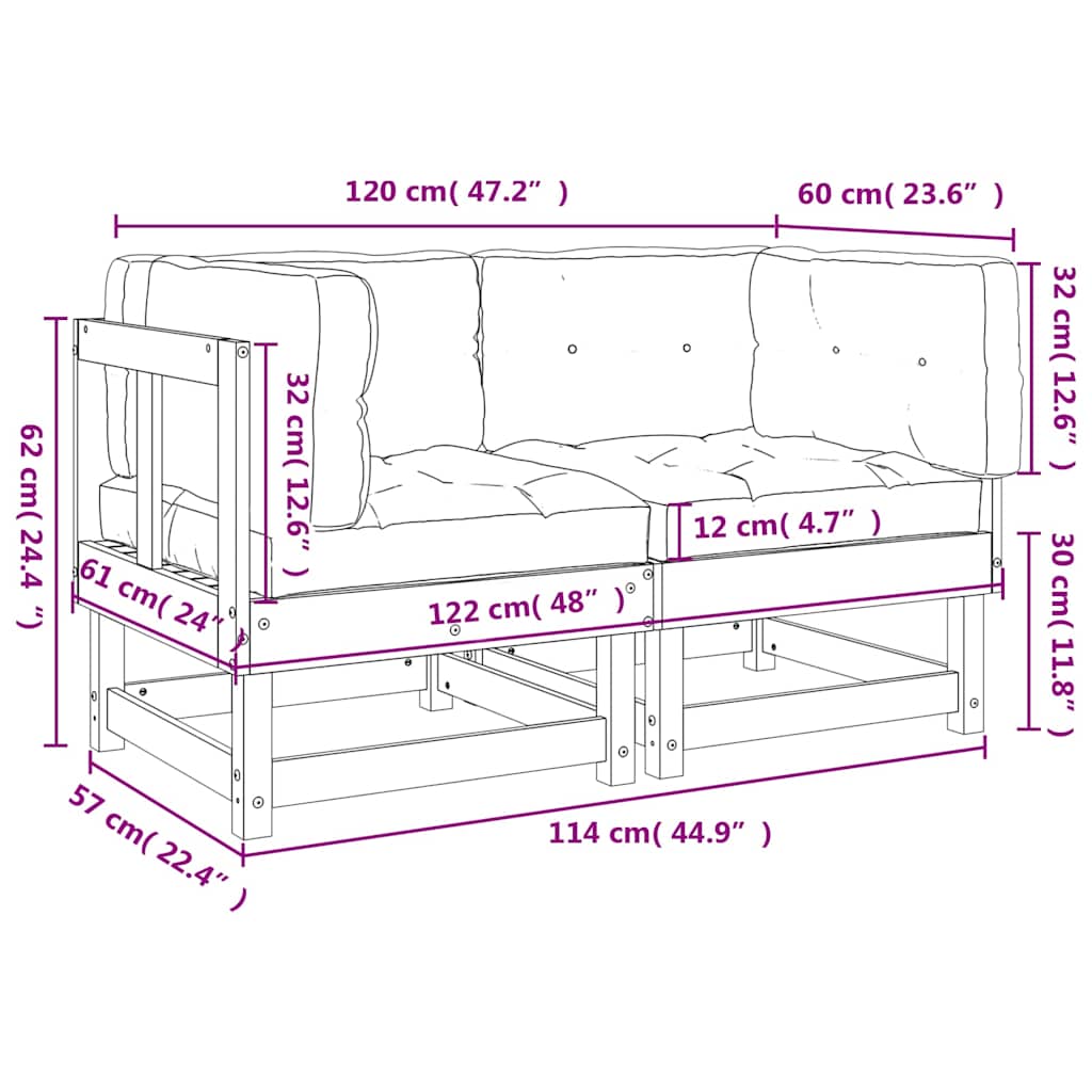 Ecksofas mit Kissen 2 Stk. Weiß Massivholz Kiefer