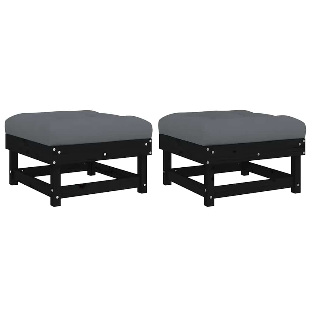 Gartenhocker mit Kissen 2 Stk. Schwarz Massivholz Kiefer