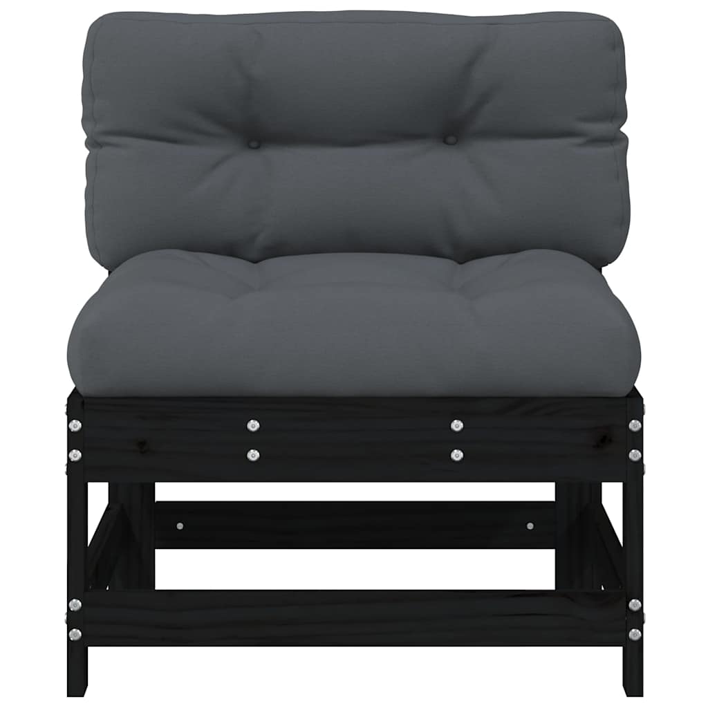 Mittelsofa mit Kissen Schwarz Massivholz Kiefer