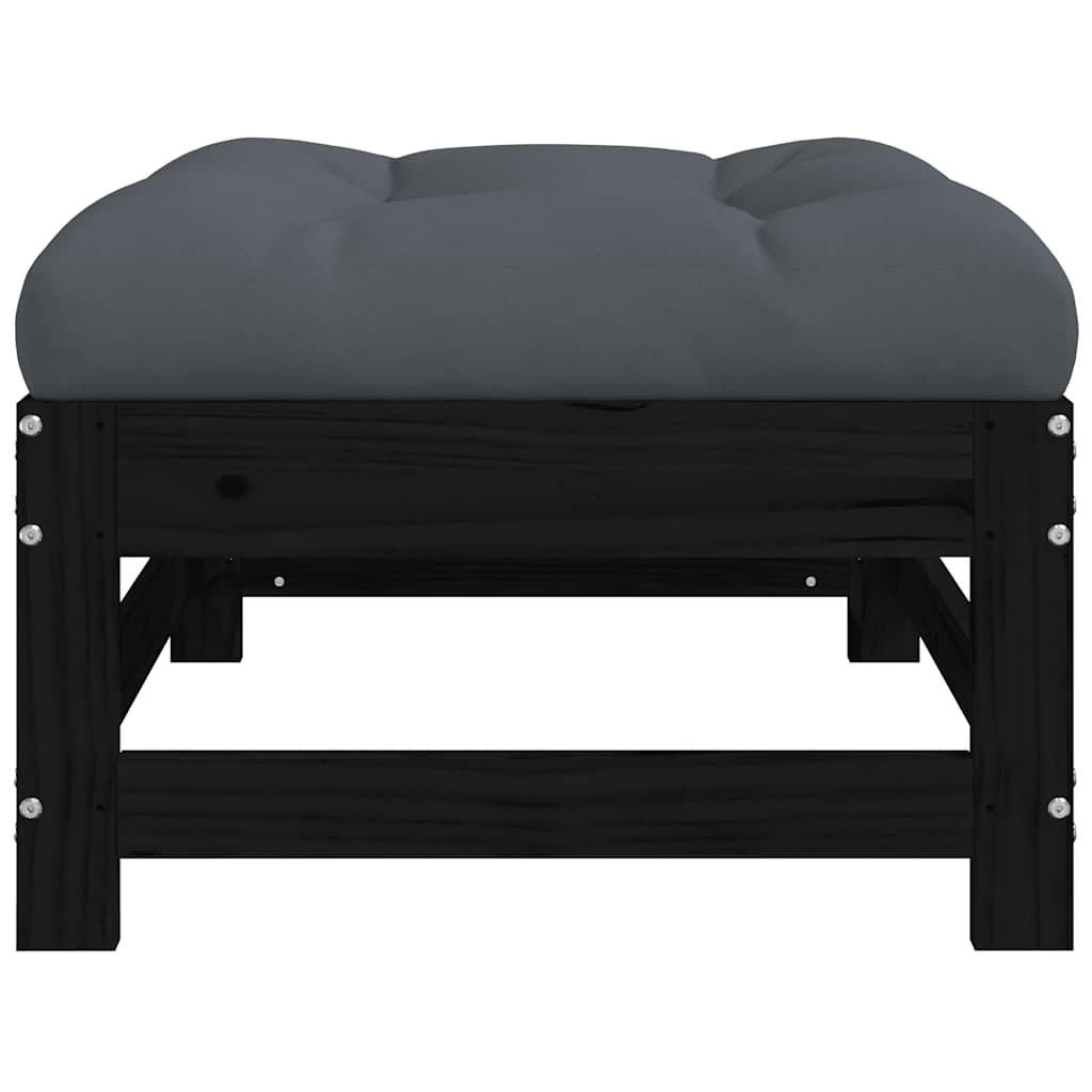 Gartenhocker mit Kissen Schwarz Massivholz Kiefer