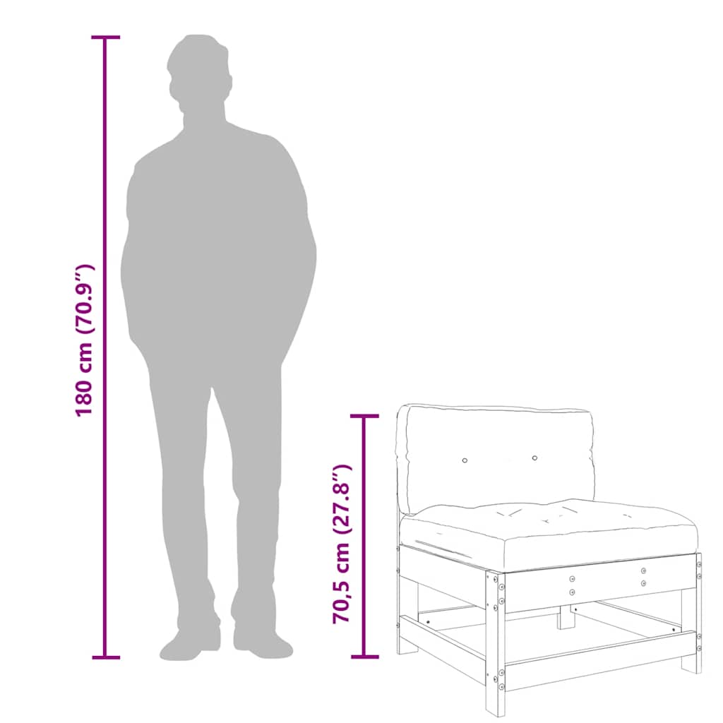 Mittelsofas mit Kissen 2 Stk. Grau Massivholz Kiefer