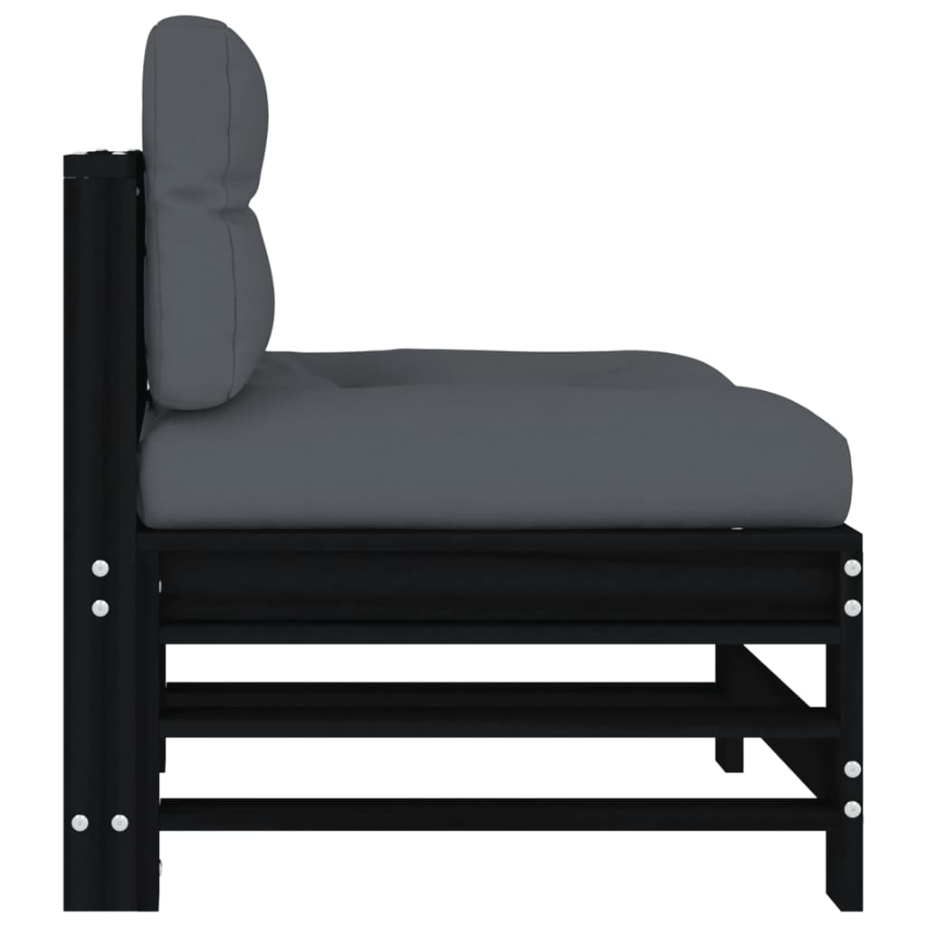 Mittelsofas mit Kissen 2 Stk. Schwarz Massivholz Kiefer