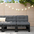 Mittelsofas mit Kissen 2 Stk. Schwarz Massivholz Kiefer