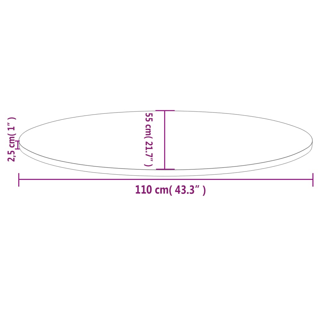 Tischplatte Weiß 110x55x2,5 cm Massivholz Kiefer Oval