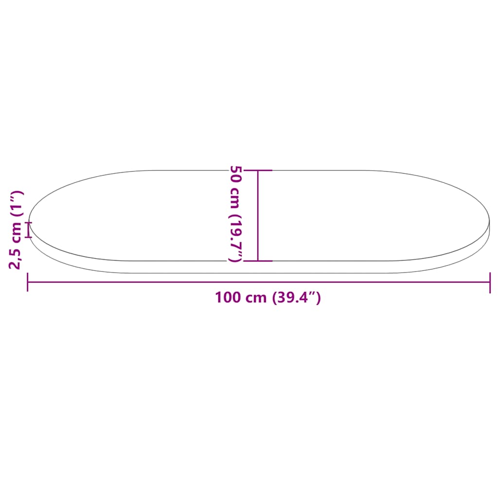 Tischplatte Weiß 100x50x2,5 cm Massivholz Kiefer Oval