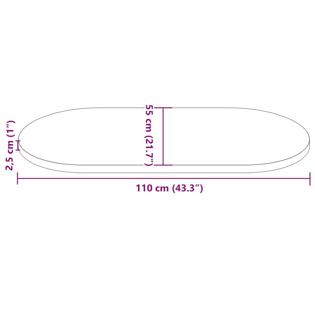 Tischplatte Weiß 110x55x2,5 cm Massivholz Kiefer Oval