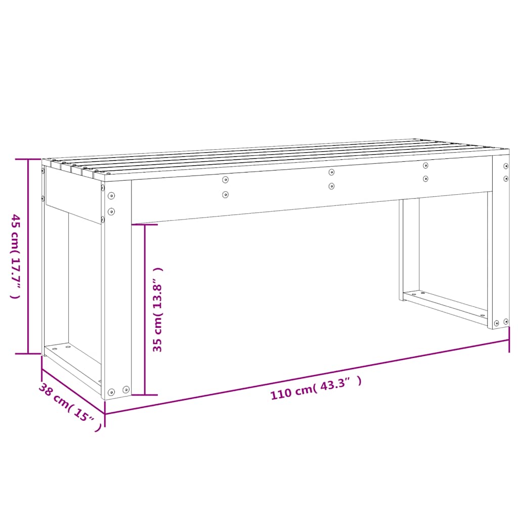 Gartenbank 110x38x45 cm Massivholz Kiefer