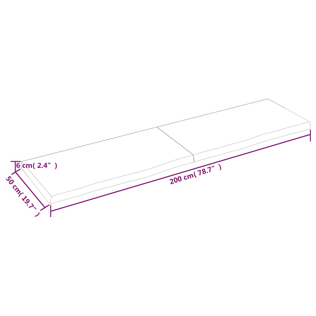 Wandregal Dunkelbraun 200x50x(2-6)cm Massivholz Eiche Behandelt