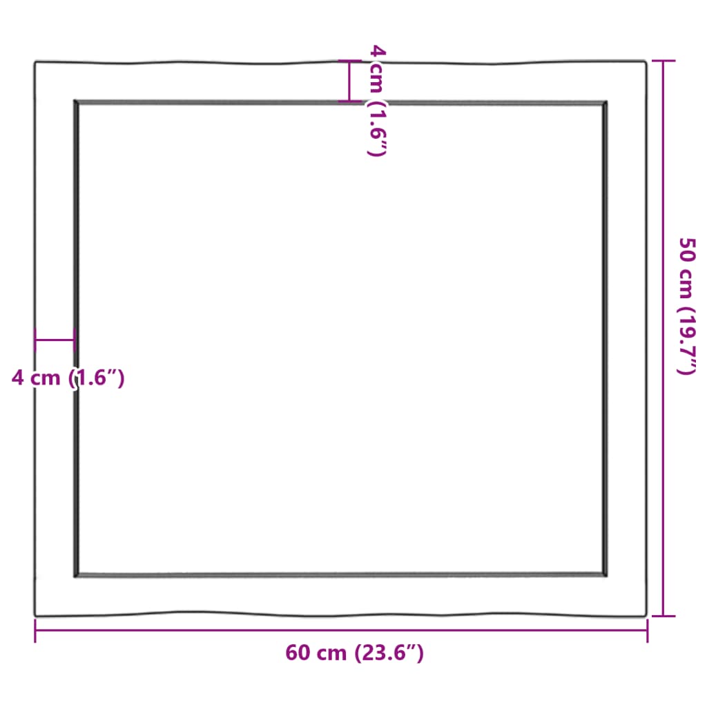 Tischplatte 60x50x(2-4) cm Massivholz Unbehandelt Baumkante