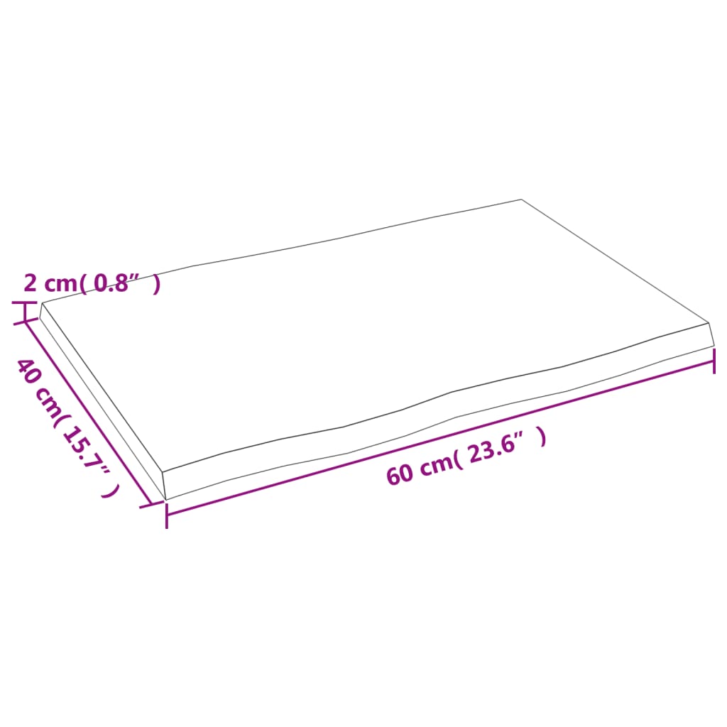Tischplatte 60x40x2 cm Massivholz Eiche Behandelt Baumkante