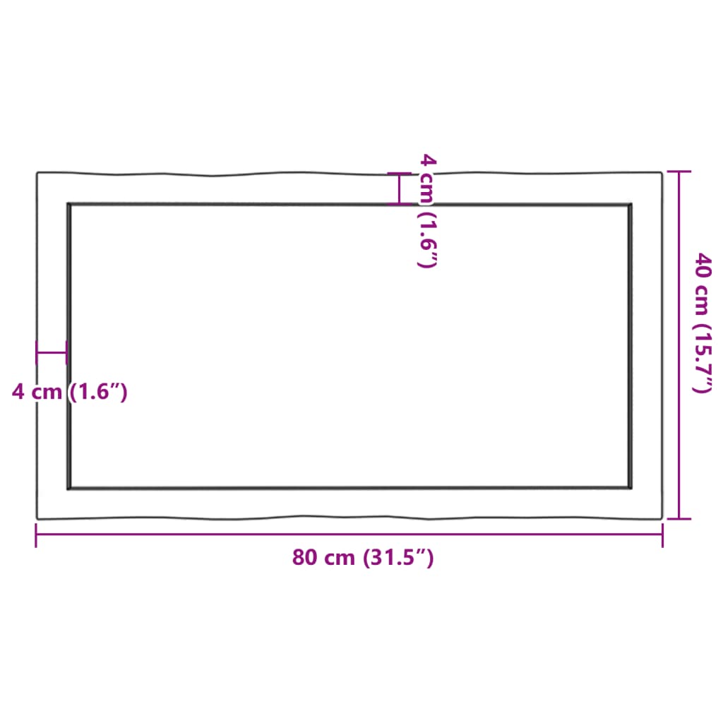 Tischplatte 80x40x(2-6) cm Massivholz Behandelt Baumkante