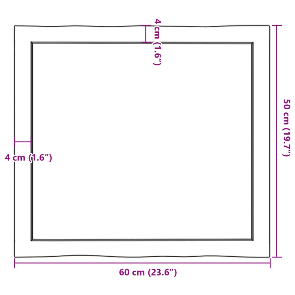 Tischplatte 60x50x(2-6) cm Massivholz Behandelt Baumkante