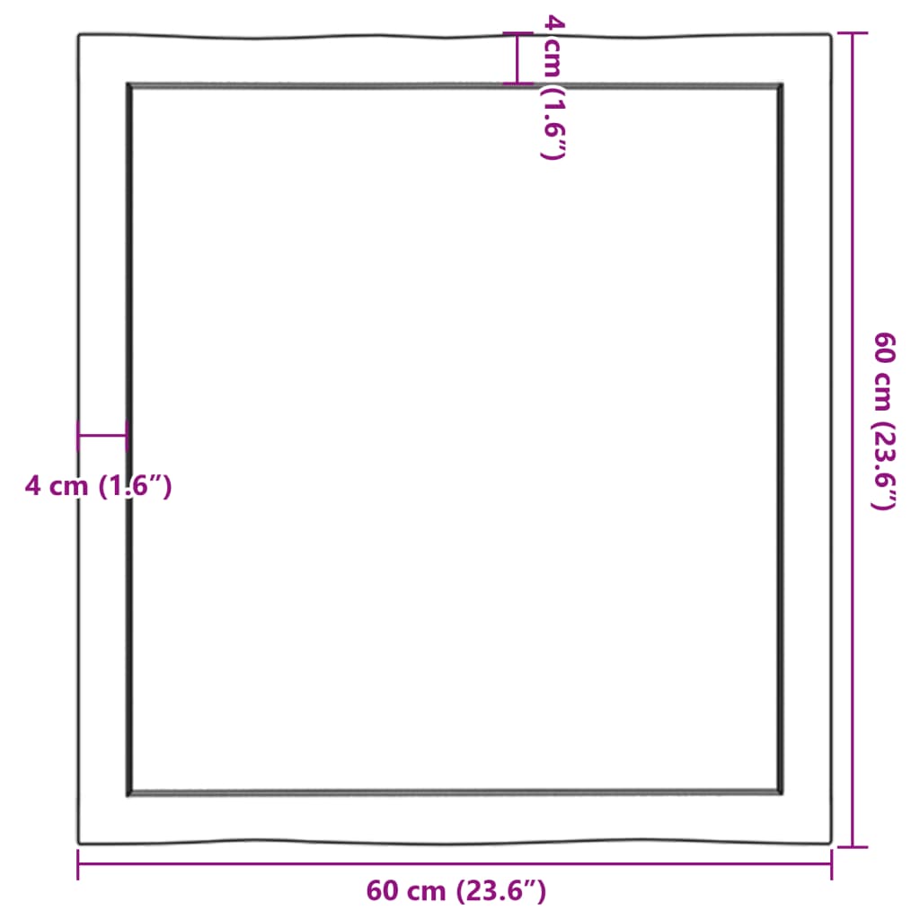 Tischplatte 60x60x(2-4) cm Massivholz Behandelt Baumkante