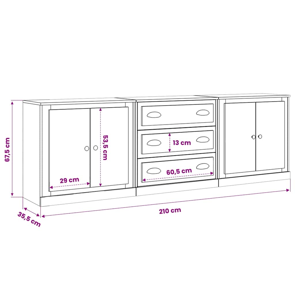 Sideboards 3 Stk. Weiß Holzwerkstoff