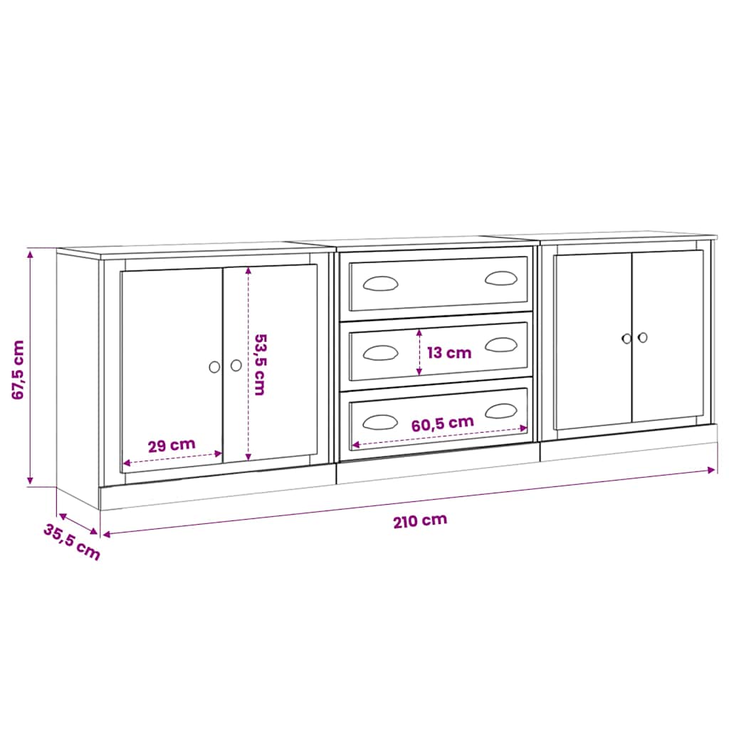 Sideboards 3 Stk. Sonoma-Eiche Holzwerkstoff