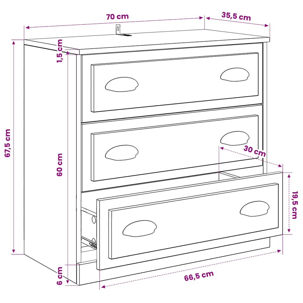 Sideboards 3 Stk. Betongrau Holzwerkstoff