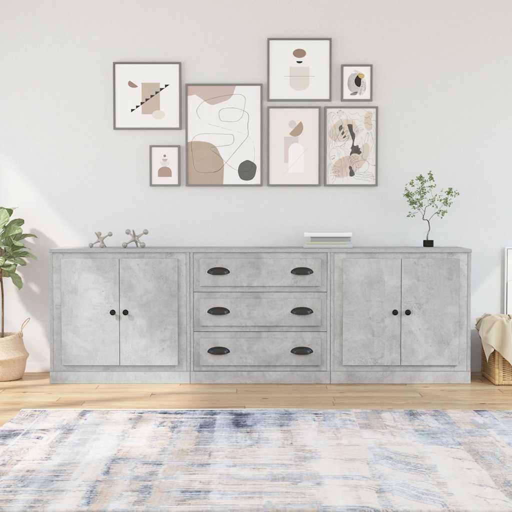 Sideboards 3 Stk. Betongrau Holzwerkstoff