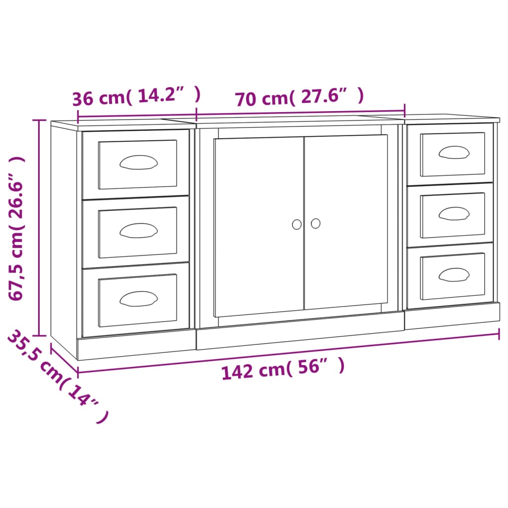 Sideboards 3 Stk. Weiß Holzwerkstoff